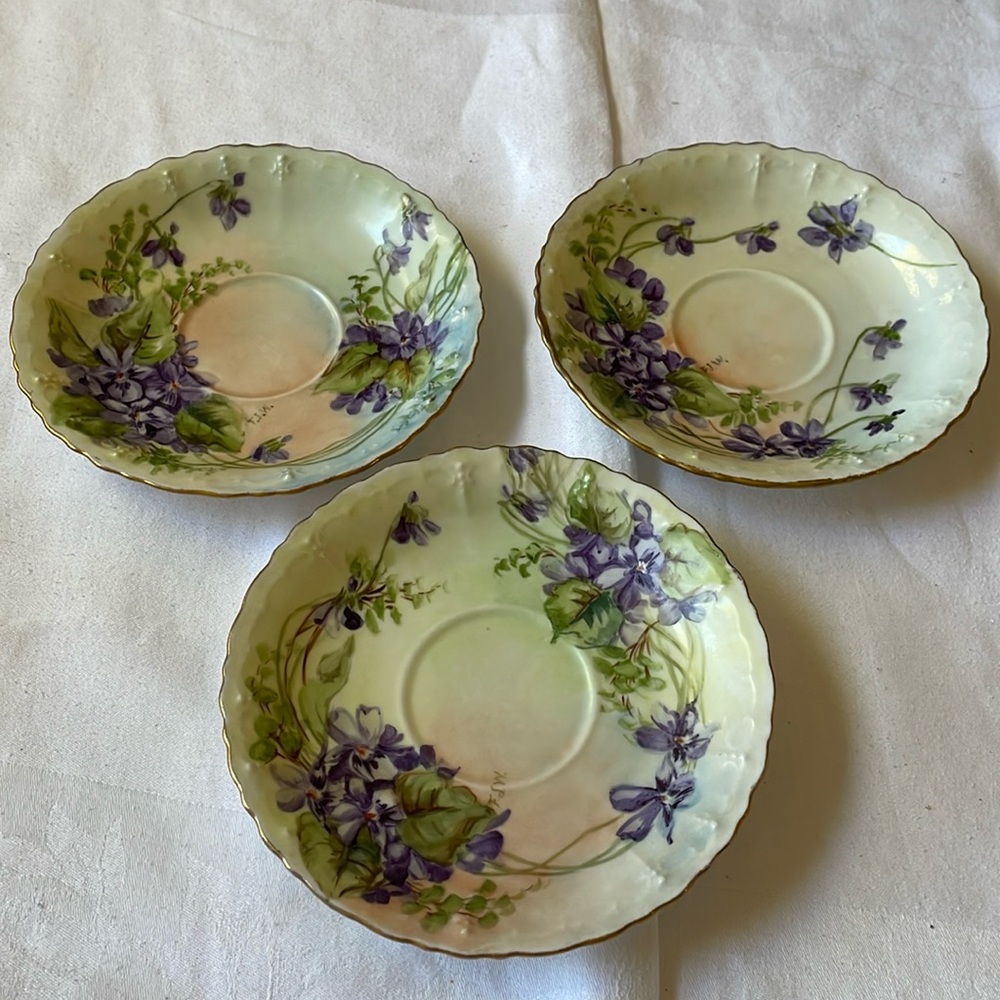 MZ Austria antique lot of 3 saucers hand painted violets
